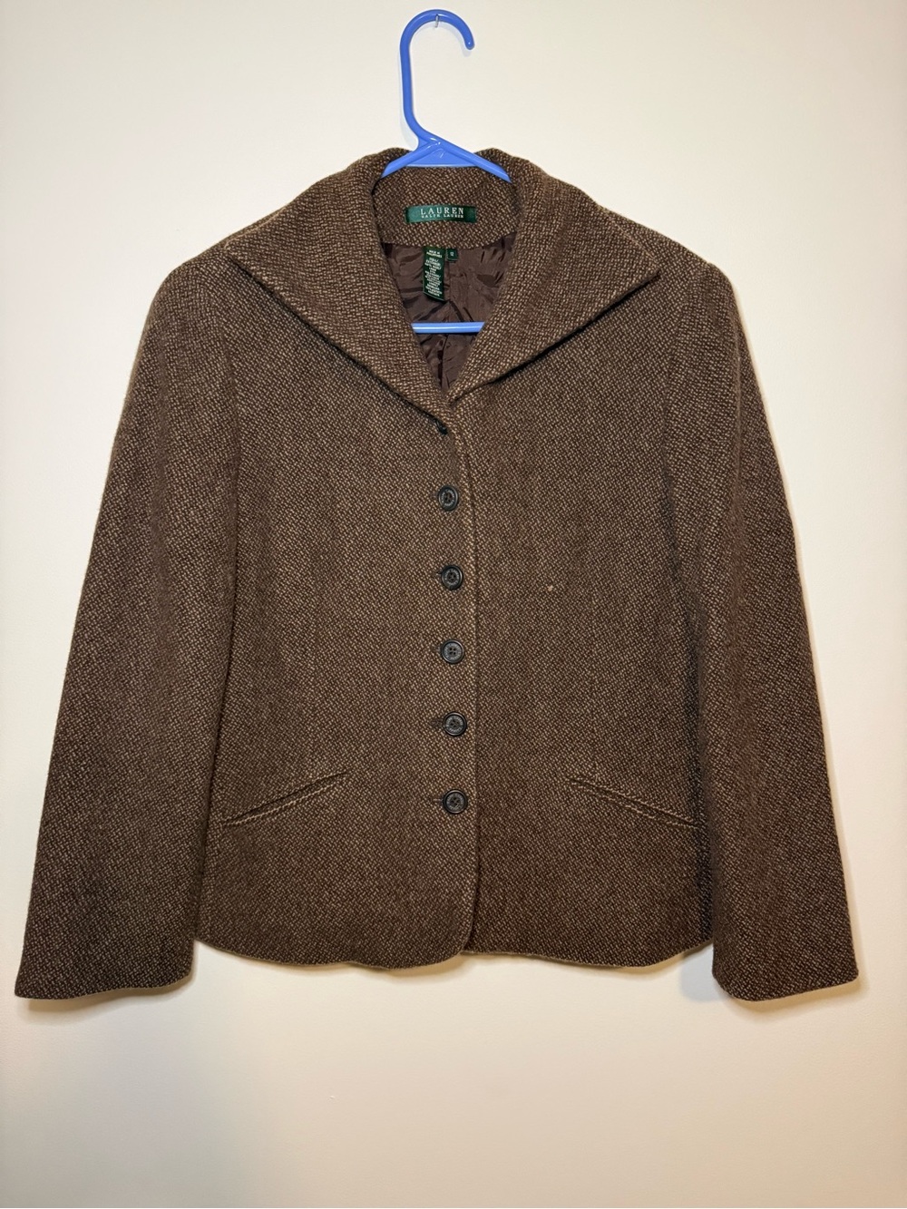 Vintage Ralph Lauren Wool Blend Brown Tweed Blazer Jacket